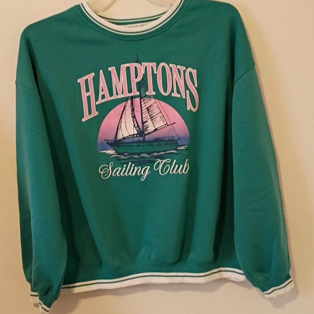 Limited Too Hamptons Sailing Club Sweatshirt Women Large Green Graphic Print